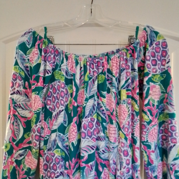 Lilly Pulitzer Lana Skort Romper Maldives Green Turtle Wave Off-Shoulder XXS - Picture 6 of 10